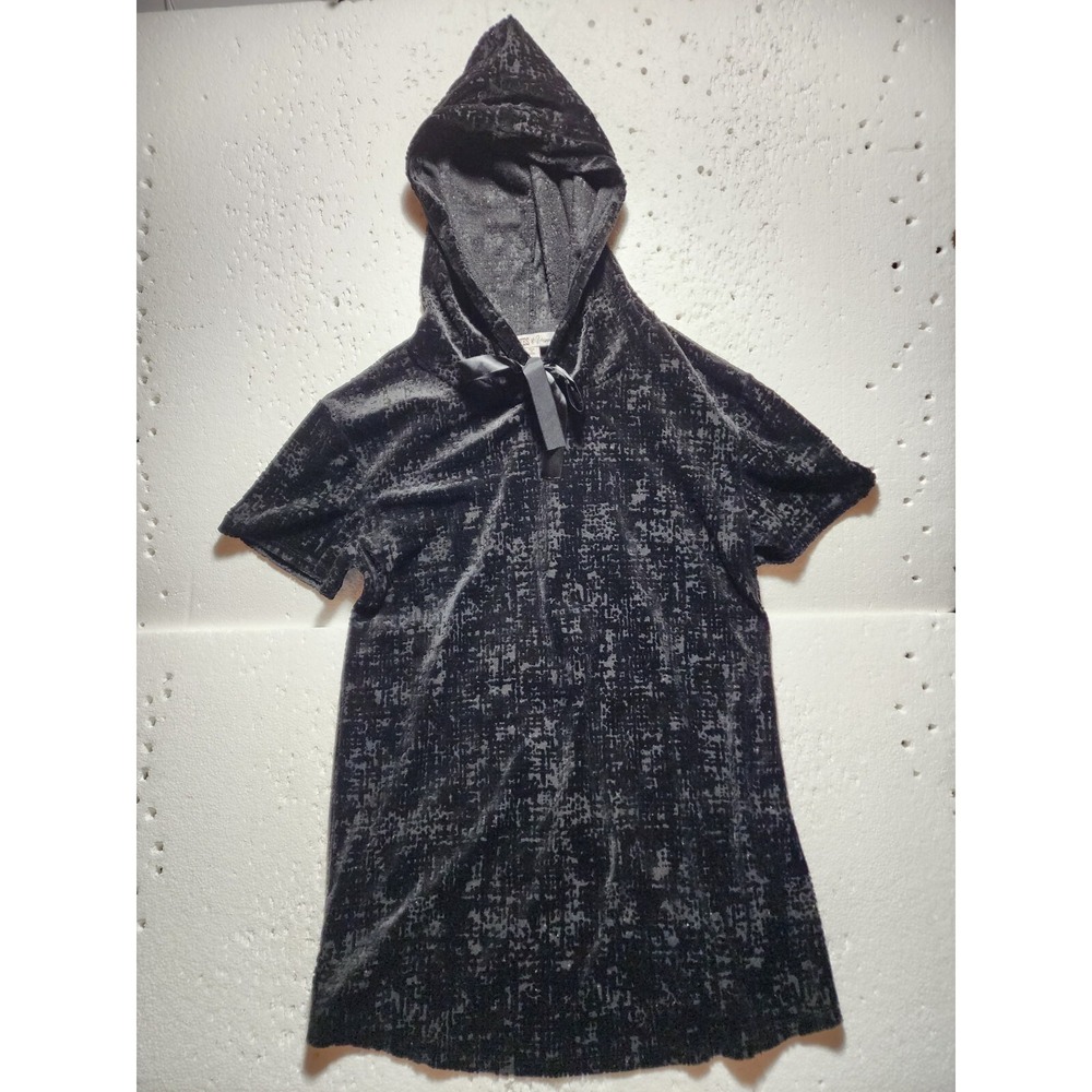 Gypsies & Moondust Top Womens Small Black Velvet Short Sleeve Blouse Tank Hooded